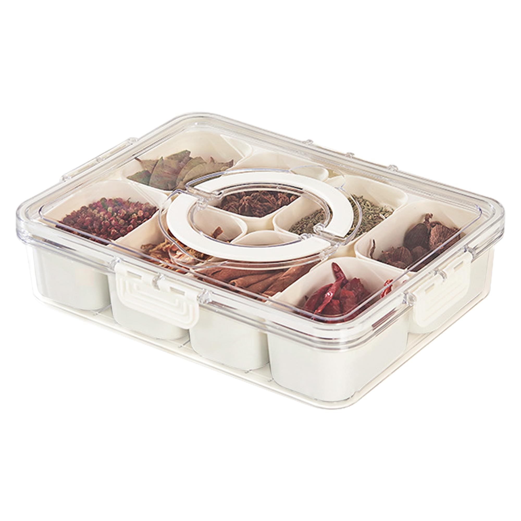 Spice Container Masala Dabba Box, Kitchen Storage Organizer with 8 Removable Squares for Masala/Spice/Dry Fruit/Seasonings/Herb (Large), White, HQ110