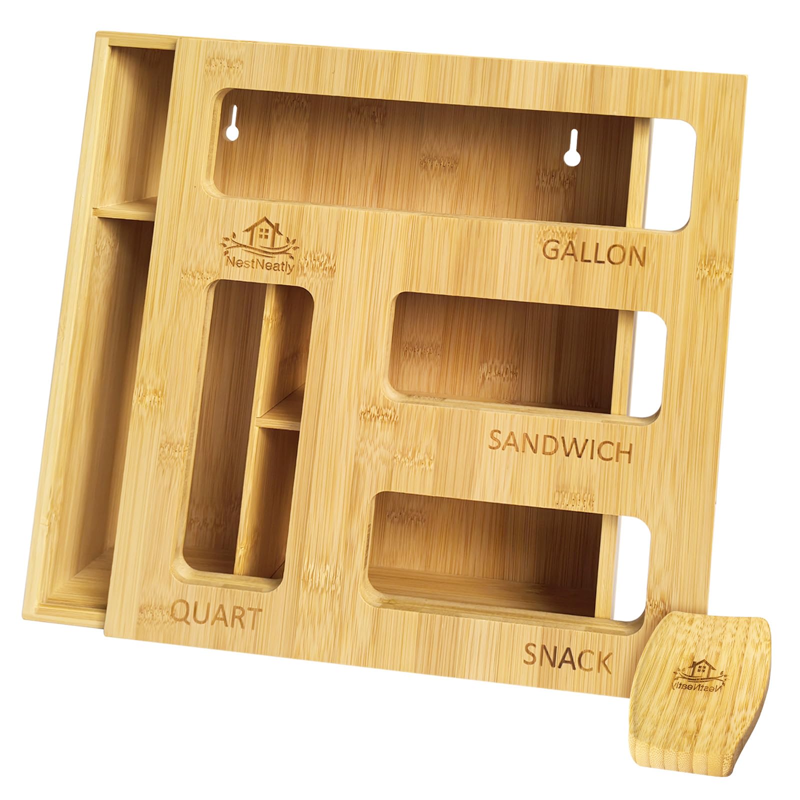 Bamboo Bag Storage Organizer for Kitchen Drawer – Expandable Drawer Organizer Compatible with Gallon, Quart, Sandwich, and Snack Bags – Versatile