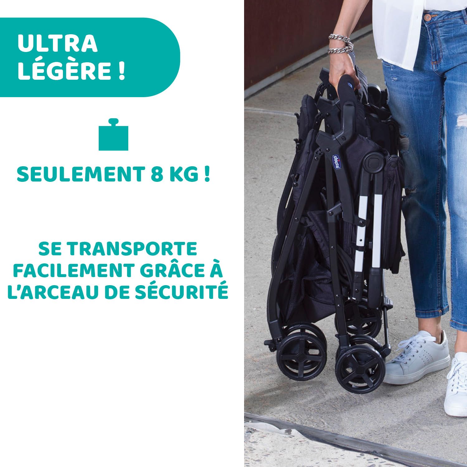 Chicco OHlalà Poussette Double Tandem Légère Pliable Jumeaux 15 kg Noir