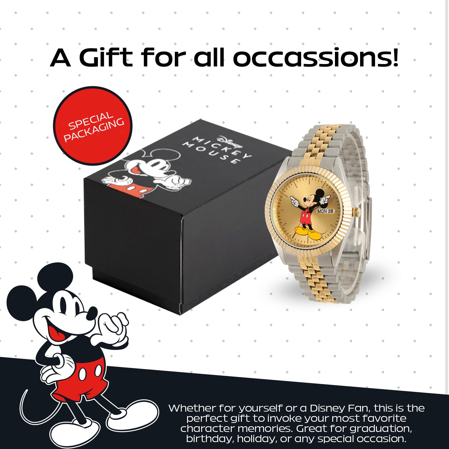 Disney Reloj analógico de Cuarzo japonés para Hombre con Correa de Acero Inoxidable NEWDS000102, Dos Tonos