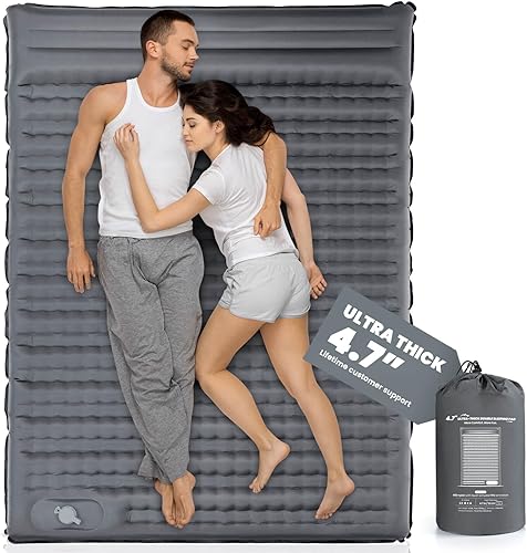 Colchoneta de dormir doble, colchón de campamento ultra grueso de 4.7 pulgadas, para 2 personas para mochileros, senderismo (gris)