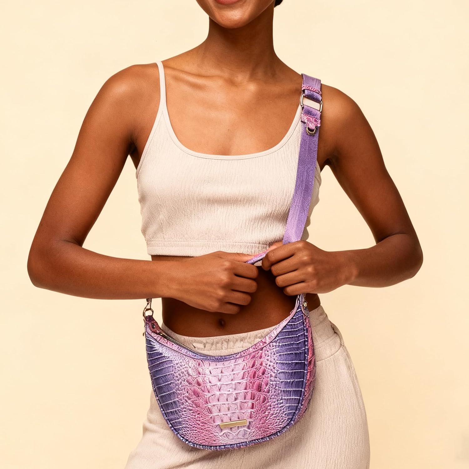 Crocodile Crossbody Hobo Bag for Women,Vintage Crescent Shoulder Purse in Vegan Leather, Soft Chic Handbag for Daily Outfits - Image 3