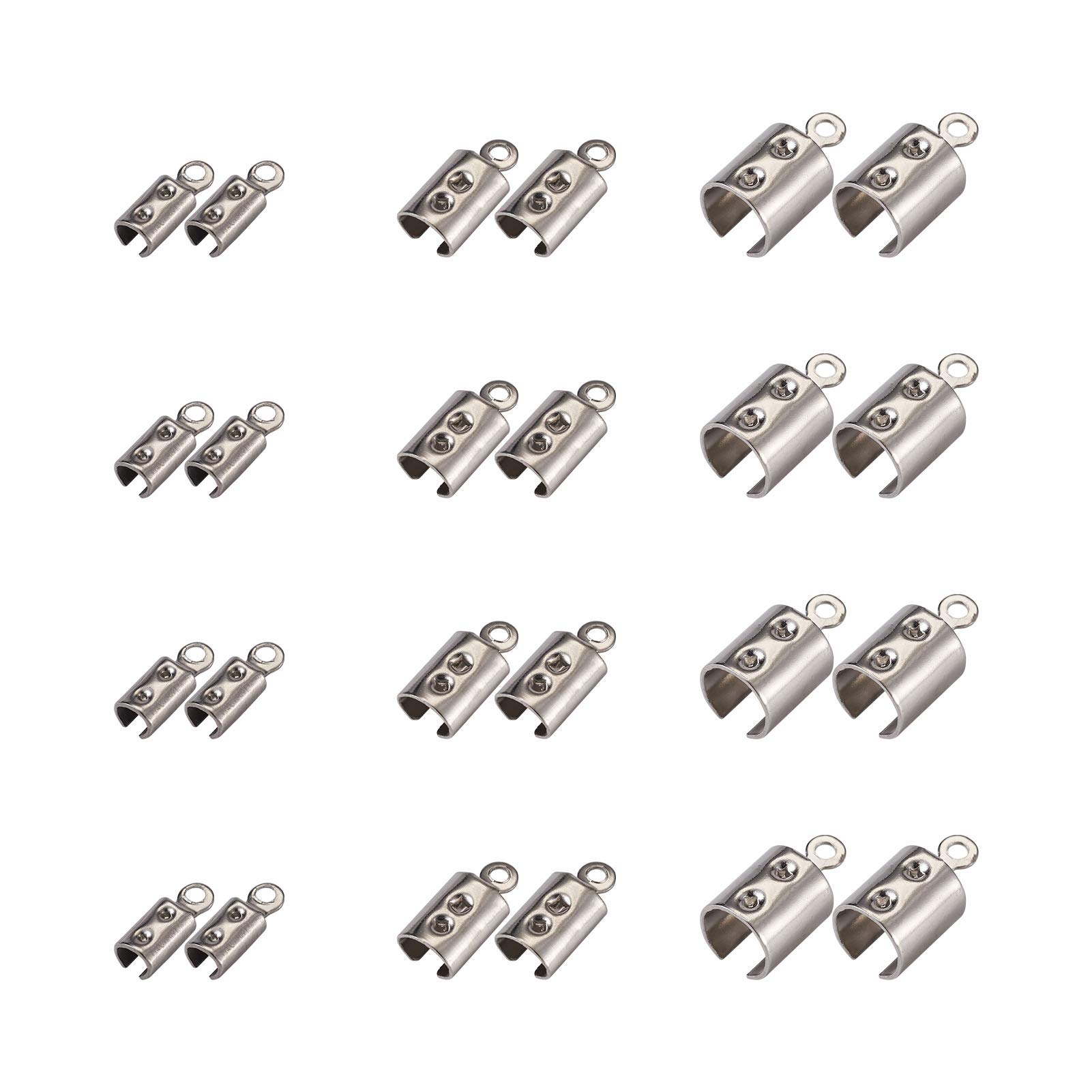PandaHall 400pcs Stainless Steel Fold Over Crimp Cord Ends 3 Sizes Leather Ribbon Ending Clasp Terminators Crimp End Tips for Bracelet Necklace Jewelry Making