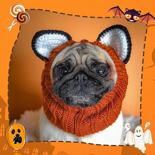 Miniatura 6 de Disfraz de zorro de Halloween para perro, gorro de zorro de Halloween, fundas para las orejas de hilo suave para fiesta de cosplay, capucha cálida