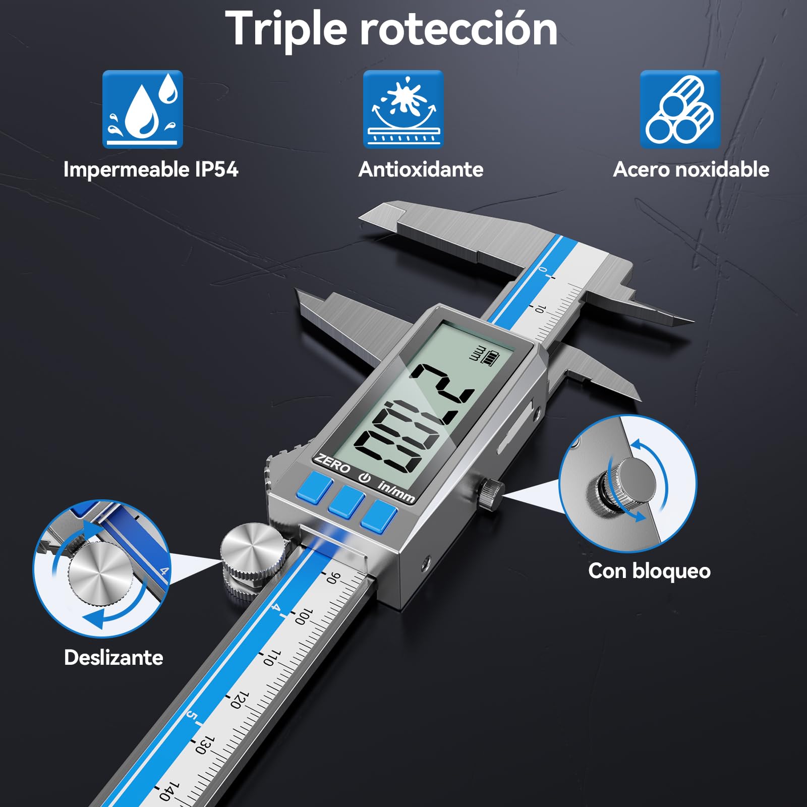 Preciva Calibre Digital, Pie de Rey Digital USB-C Recargable, 150mm Calibrador Digital con Pantalla LCD Grande, Acero Inoxidable, Conversión MM/Pulgadas Profesional y Hogar
