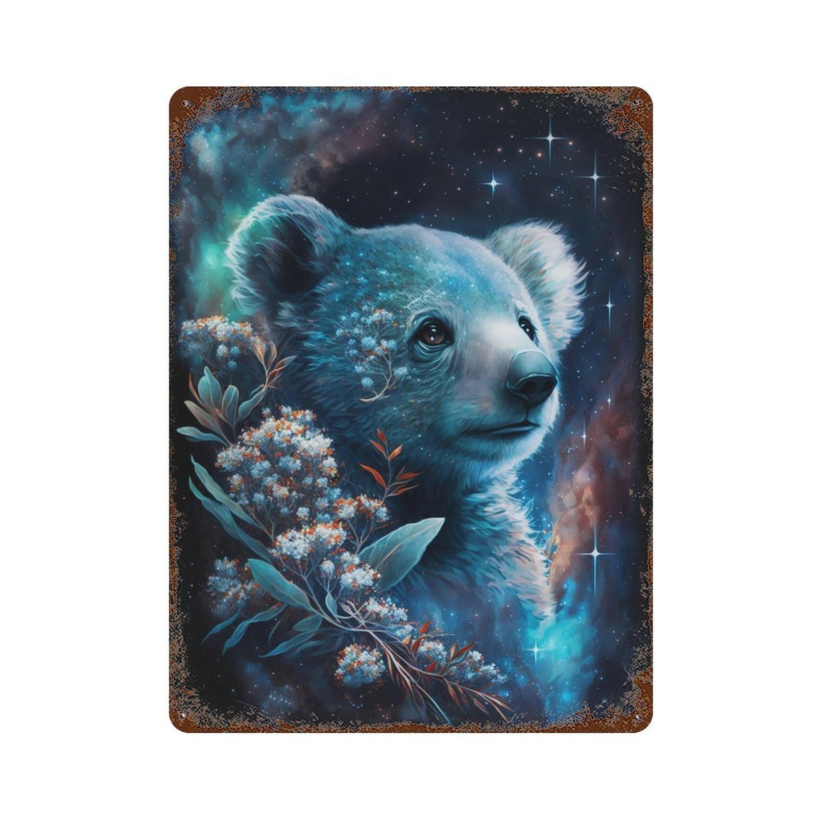 Galactic Bear with Flowers Retro Metal Sign 15.7"x11.8", Decorative Metal Wall Art for Basement, Hobby Room And Garage Decor