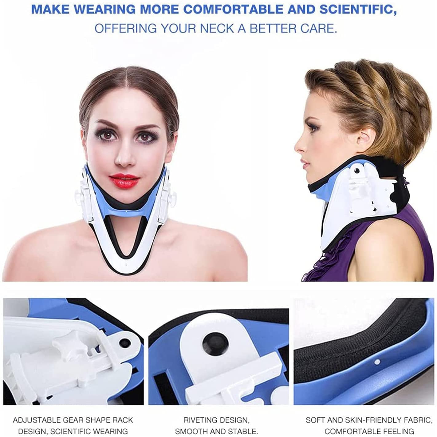 FOOJO Collar ortopédico para el Cuello para la Postura|Soporte para el Cuello con Altura Cervical Ajustable|para el Dolor de Cuello, estabiliza y Alivia la presión en la Columna Vertebral