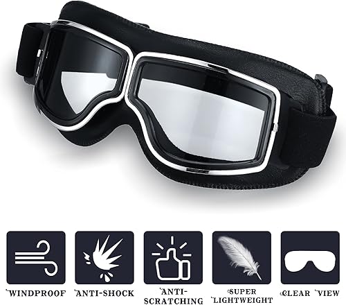 Miniatura 9 de Frienda 2 gafas de motocicleta estilo piloto vintage Cruiser Scooter gafas ATV antiarañazos polvo a prueba de viento