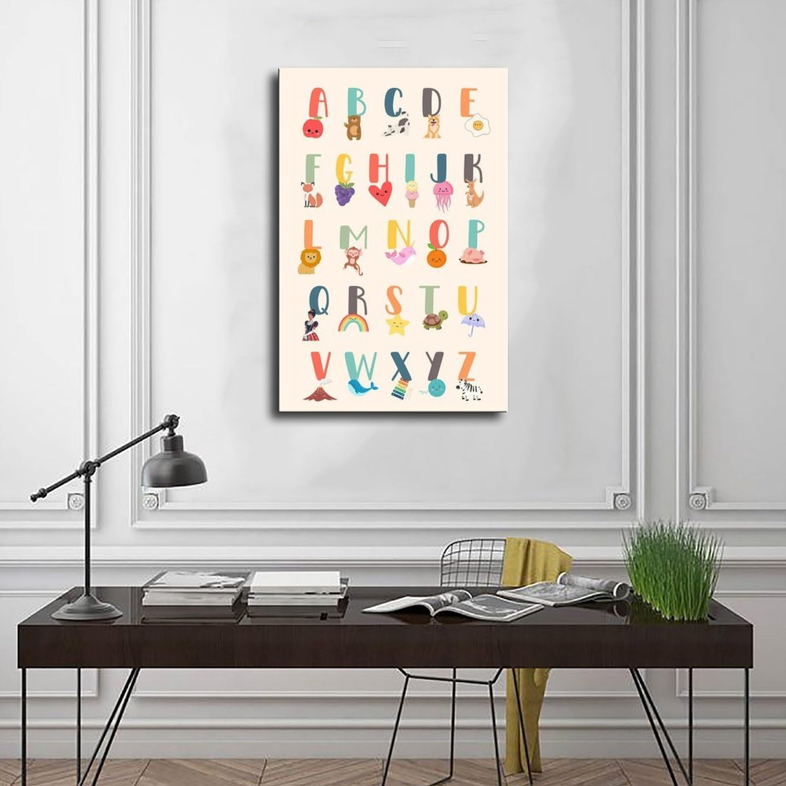 Poster éducatif sur toile pour enfants avec lettres de l'alphabet - Décoration murale pour salon, chambre à coucher - 40 x 60 cm