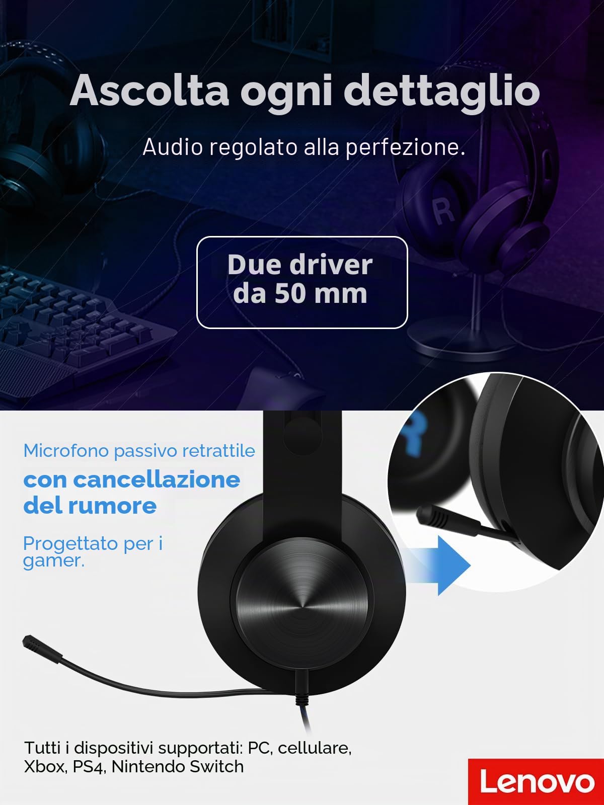 Lenovo Legion H300 Auriculares Alámbrico Diadema Juego Negro