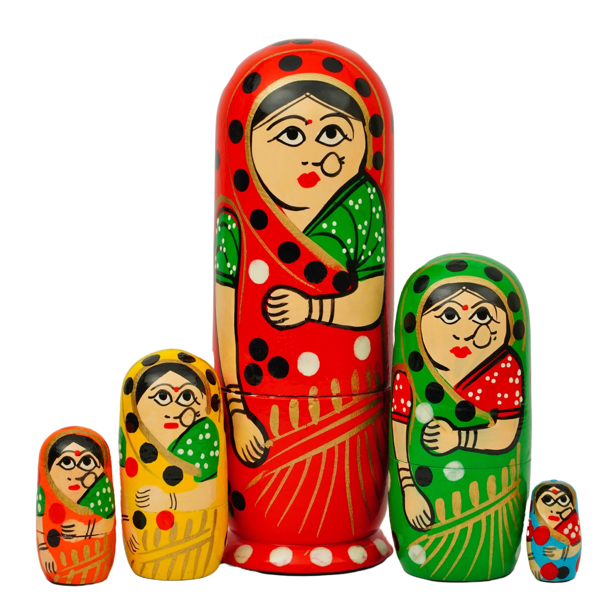 Toolart® Hand-Painted Indian Wooden Nesting Dolls Set of 5 – Colorful Matryoshka Style Traditional Art Toy for Kids & Home Décor (Multicolor) AH_Wooden_Doll_5_Color-image-21