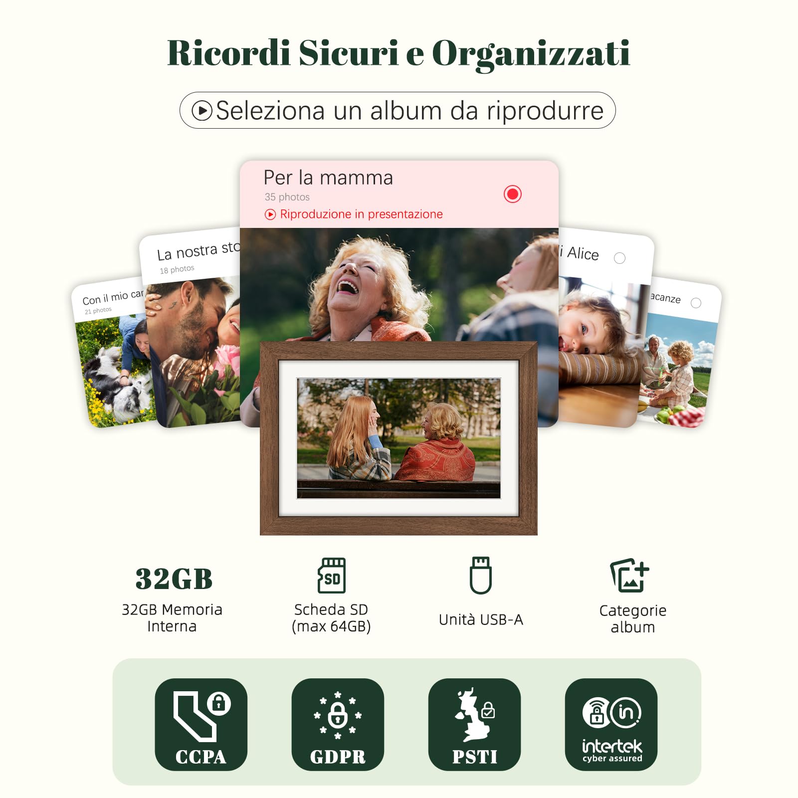 Frameo Cornice Digitale WiFi 10,1" Legno di Noce 1280 x 800 HD IPS Touch