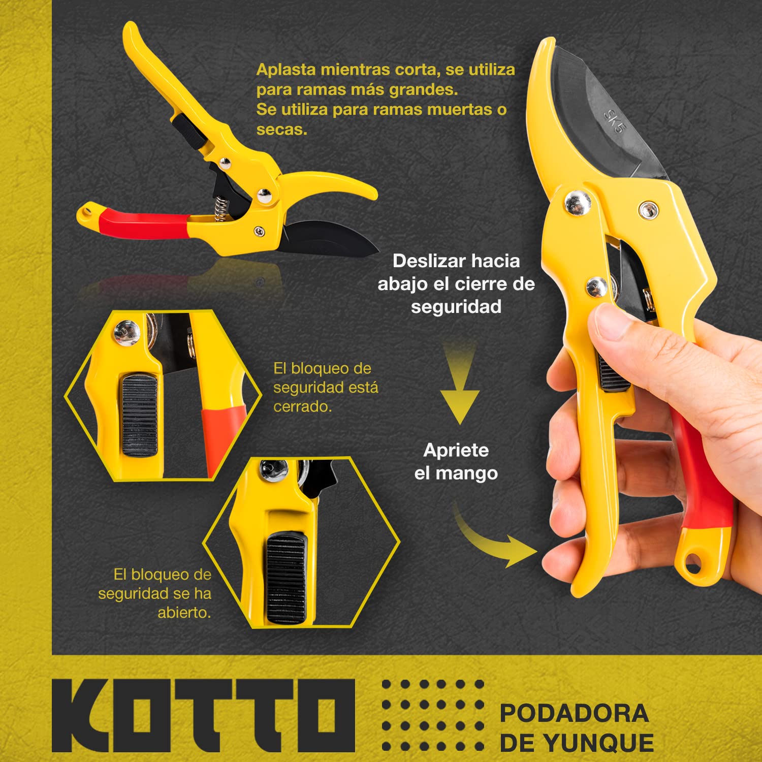 KOTTO Tijeras Podar, 4 Piezas Tijeras de Podar, Afiladas Tijeras Jardineria con Bolsa de Almacenamiento, para Ramas/Ramos/Árboles Frutales, Hasta 20 mm de Diámetro de Corte
