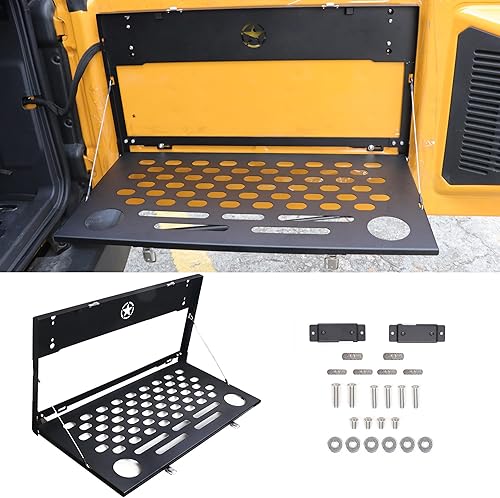 RERPRO Mesa plegable para portón trasero sin taladro para Ford Bronco 24 puertas, accesorios interiores para puerta trasera, panel Molle,
