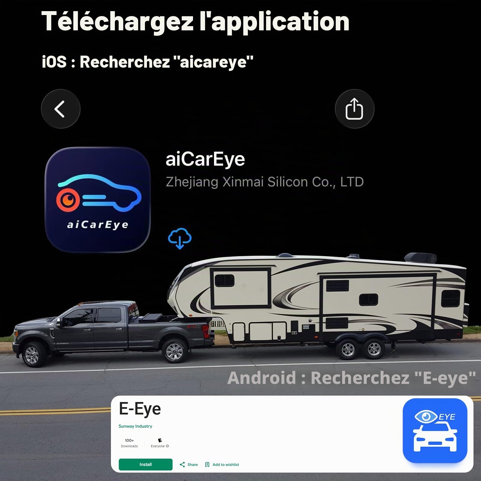 Caméra de recul Solaire WiFi, caméra de recul magnétique sans Fil, FHD 1080p, Vision Nocturne Infrarouge, étanche IP69K, pour iPhone Android, Aide au stationnement, Voiture, Camping-Car