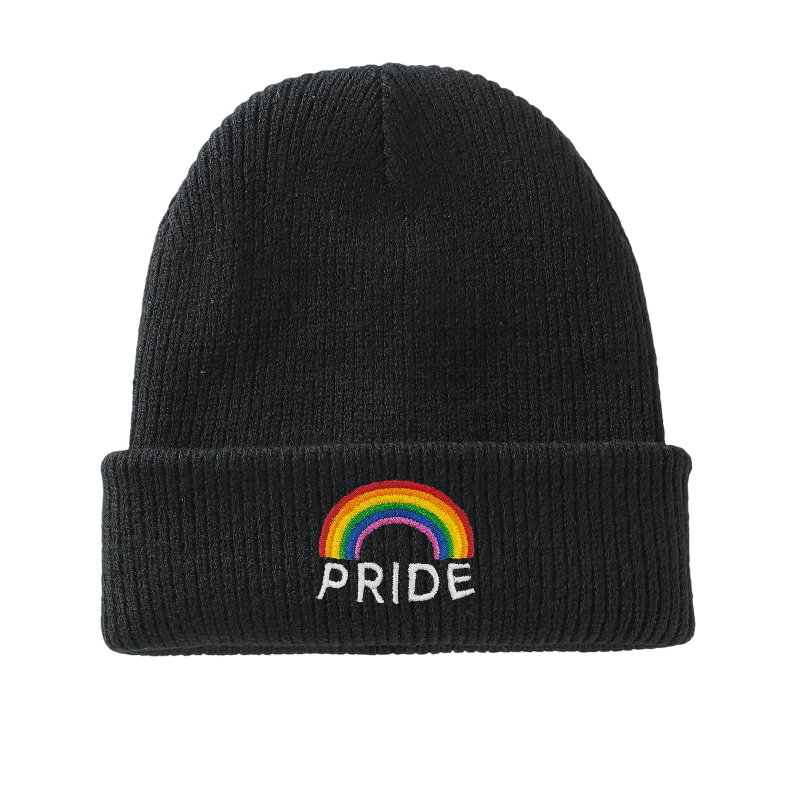 Yuaoeur Unisex Black Pride Beanie Hat Stretchy Soft Cuffed Wooly Skull Cap With Thick Warm Lining, Winter Hats (Black)