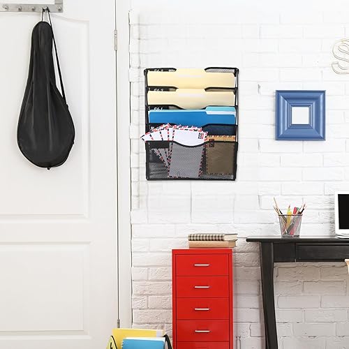 Miniatura 5 de EASEPRES Organizador de archivos de pared, organizador de carpetas colgantes de malla de 5 niveles, soporte de pared, revistero de correo para