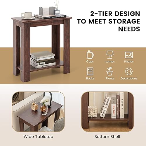 Miniatura 7 de Giantex Mesita de noche con estante, mesa de teléfono, mesita de noche, mesita de noche, sofá para sala de estar, dormitorio, mesa auxiliar alta