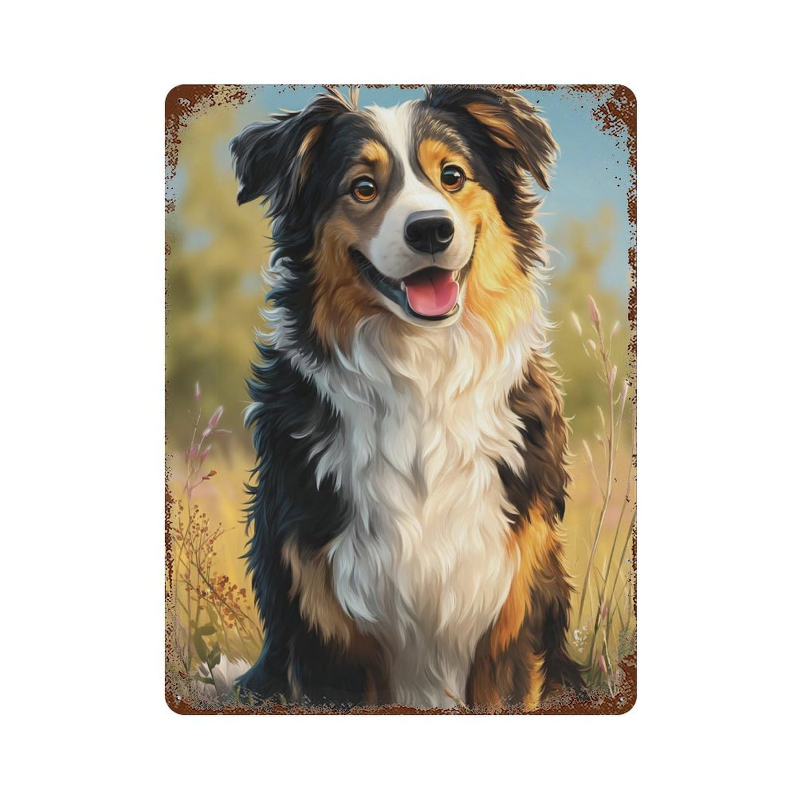 Garage Style Adorable Australian Shepherd Dog Decorative Tin Sign 15.7"x11.8", Shabby Chic Decor for Bar And Workshop