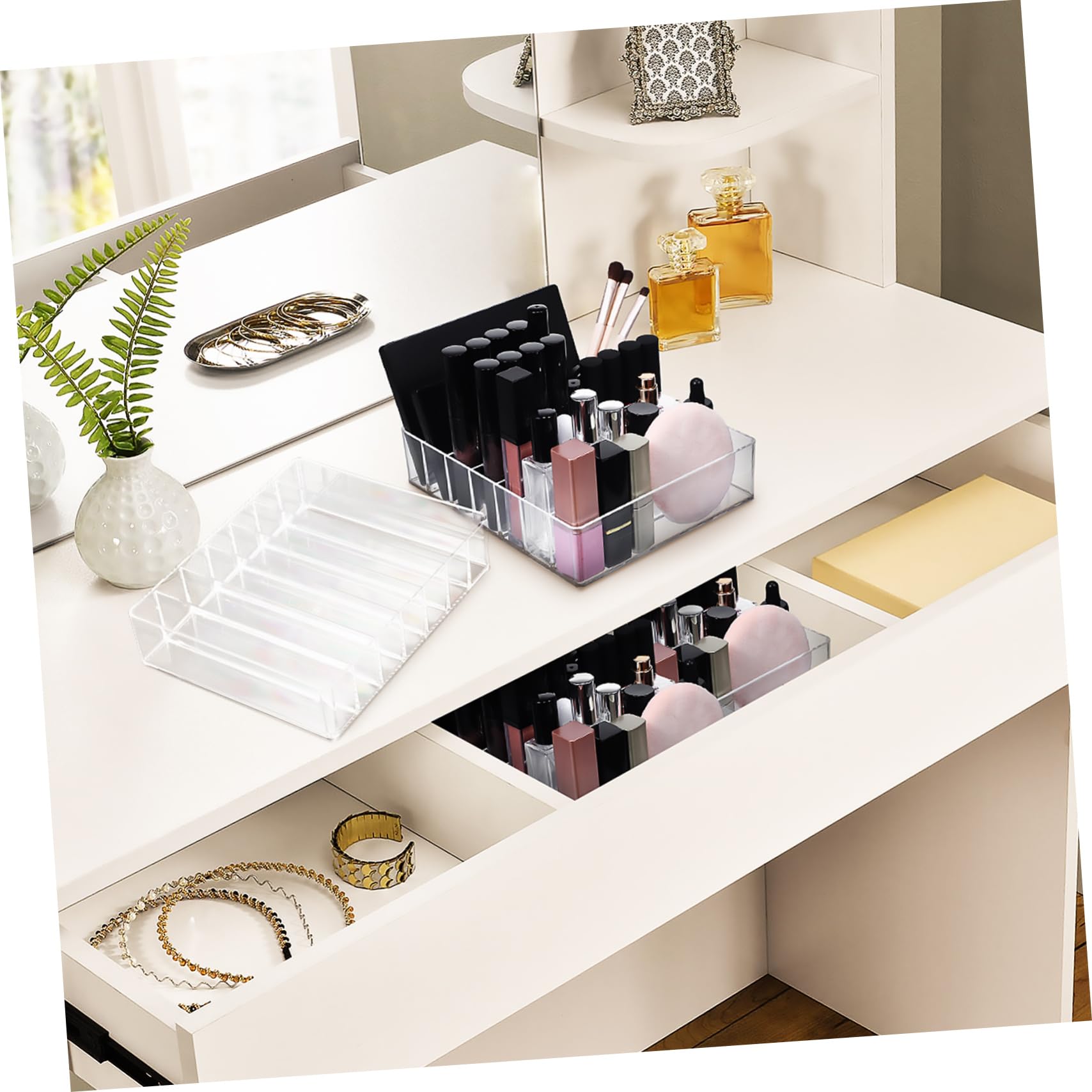 Anneome Lidschattenpaletten Organizer Moderner Make Up Organizer aus Acryl 2 Stück mit 7 Fächern mit Flachem Boden Vielseitig für Schubladen