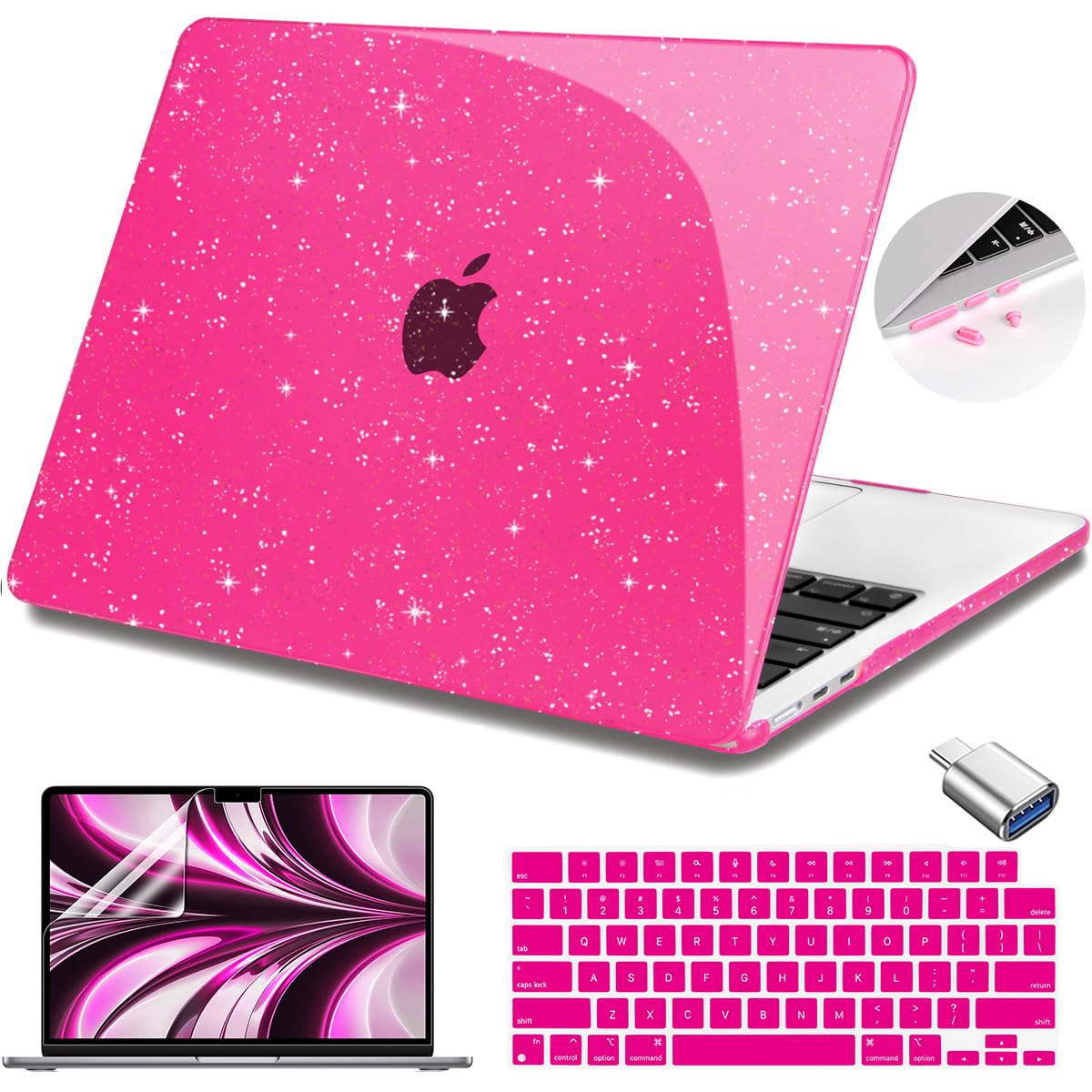 Teryeefi Glitter Case for MacBook Air 13 Inch M5 M4 M3 M2 Chip Release 2022-2024 2025 2026 fits Model A2681/A3113/A3240, Hard Shell Case & Keyboard
