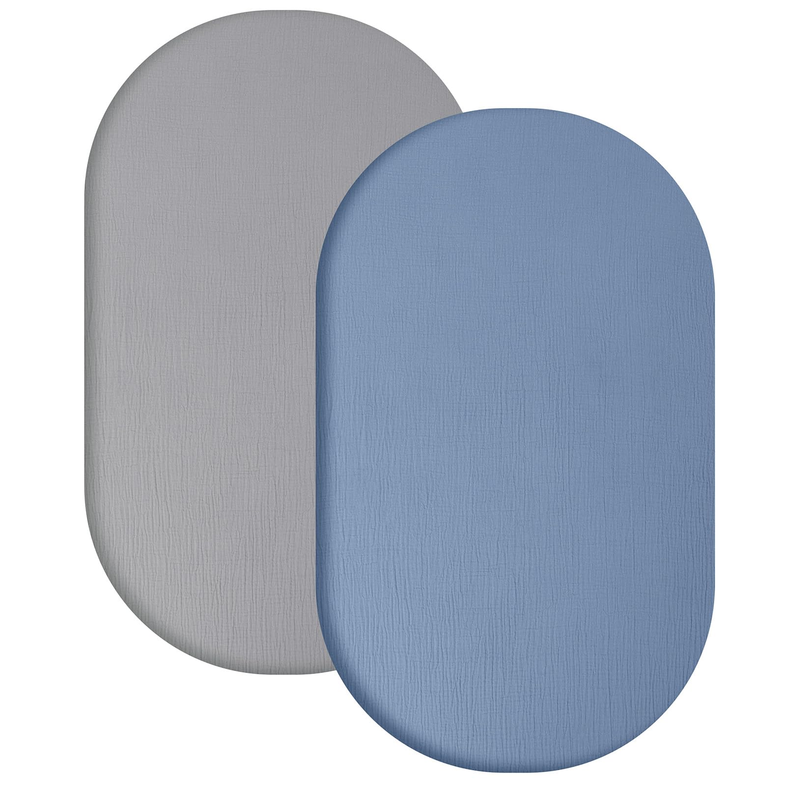 Yoofoss 2er Set Musselin-Baumwolle Spannbettlaken Kinderwagen Baby Bettlaken Beistellbett 90x55 cm Stubenwagen Matratzenbezug für Babybett(Grau Blau)