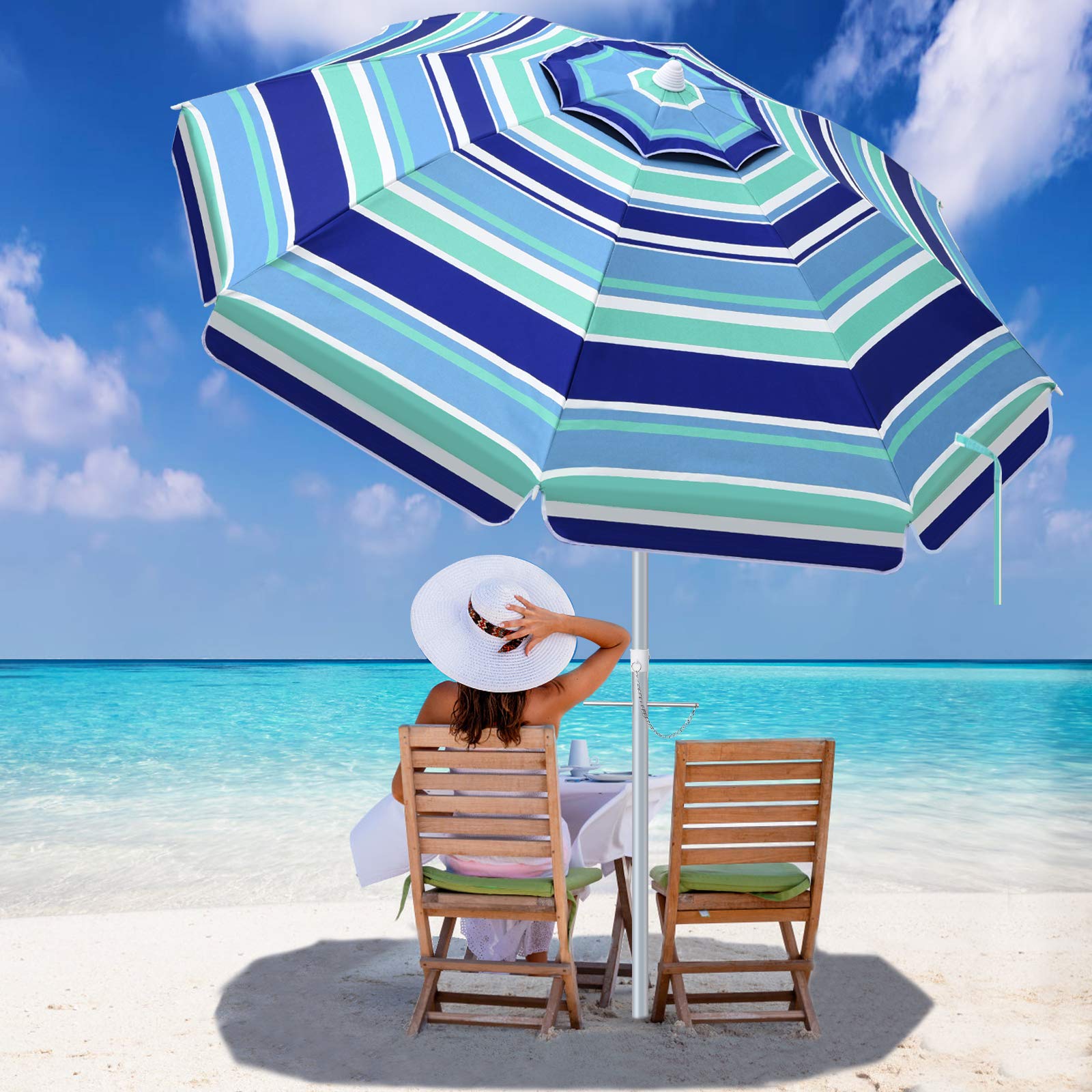 Buy SANSUNTEK Beach Umbrella with Sand Anchor,6.5ft Portable Travel
