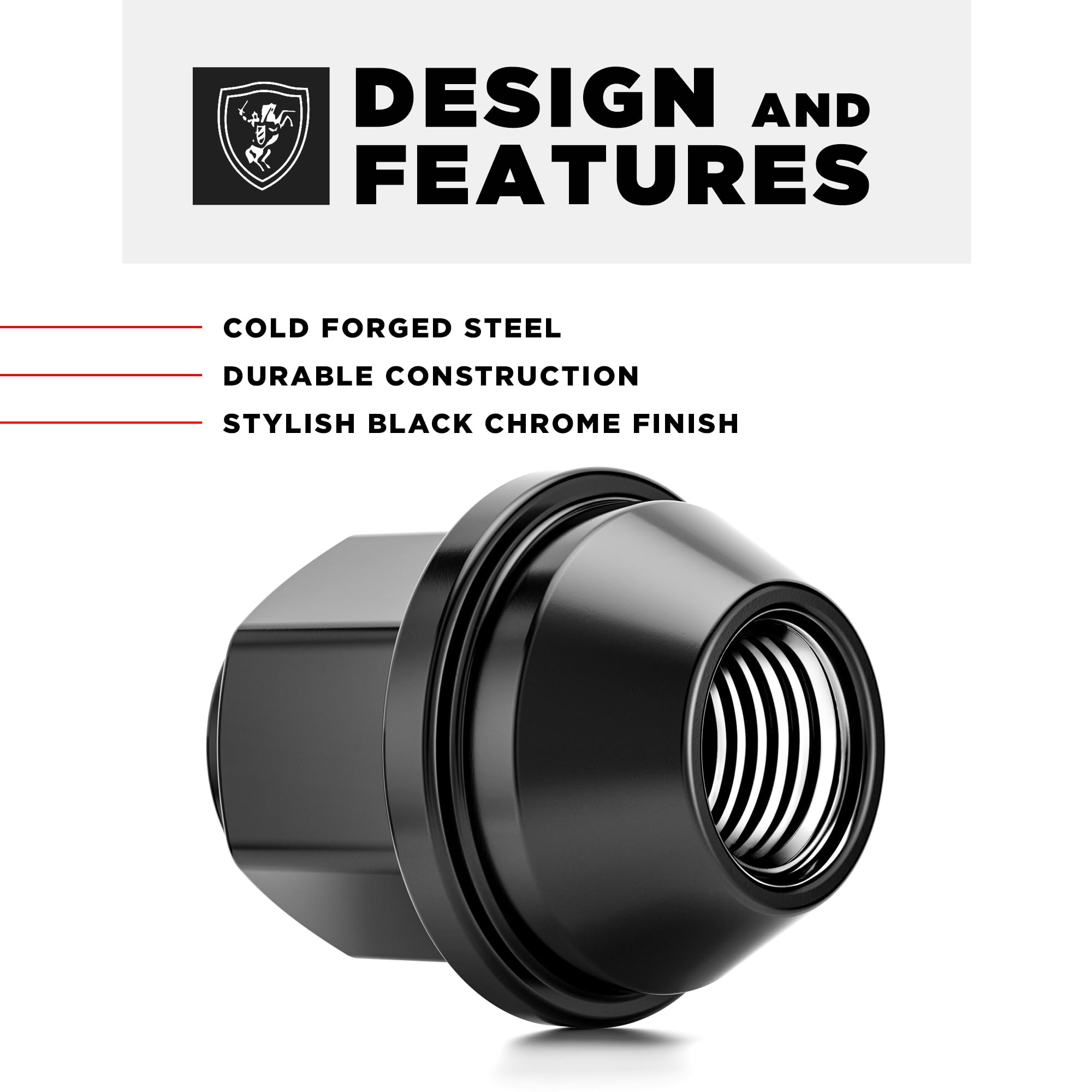 White Knight Dadi M12 x 1,5 per Ford Bronco, Escape, EcoSport, Fiesta, Focus, Fusion, Ranger e Lincoln Corsair, MKs. Factory Style Black Chrome Bulge Acorn - WN30307BK-24AM (24 pezzi)