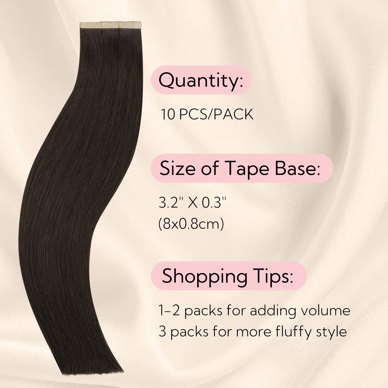 Hotbanana Tape in Hair Extensions Human Hair, Dark Brown 14 Inch 50g 10pcs - Image 2