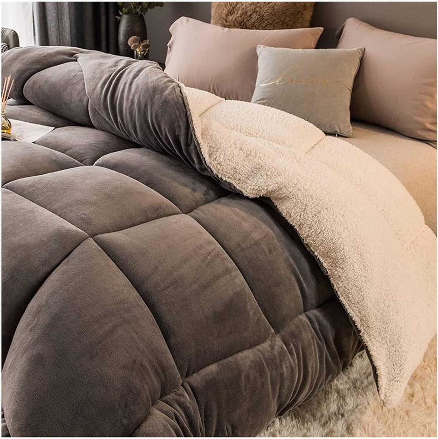 Couette hiver en agneau sherpa 180x220cm 4kg velours pais chaud