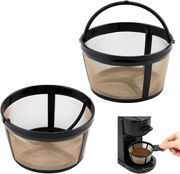 2 Pcs Reusable Coffee Filter Basket for 4-5 Cup Coffee Makers, Gold Mesh Coffees Filter Replacement with Handle for Mr. Coffees, Black+Decker, and Most 4-5 Cup Basket-Style Brewers