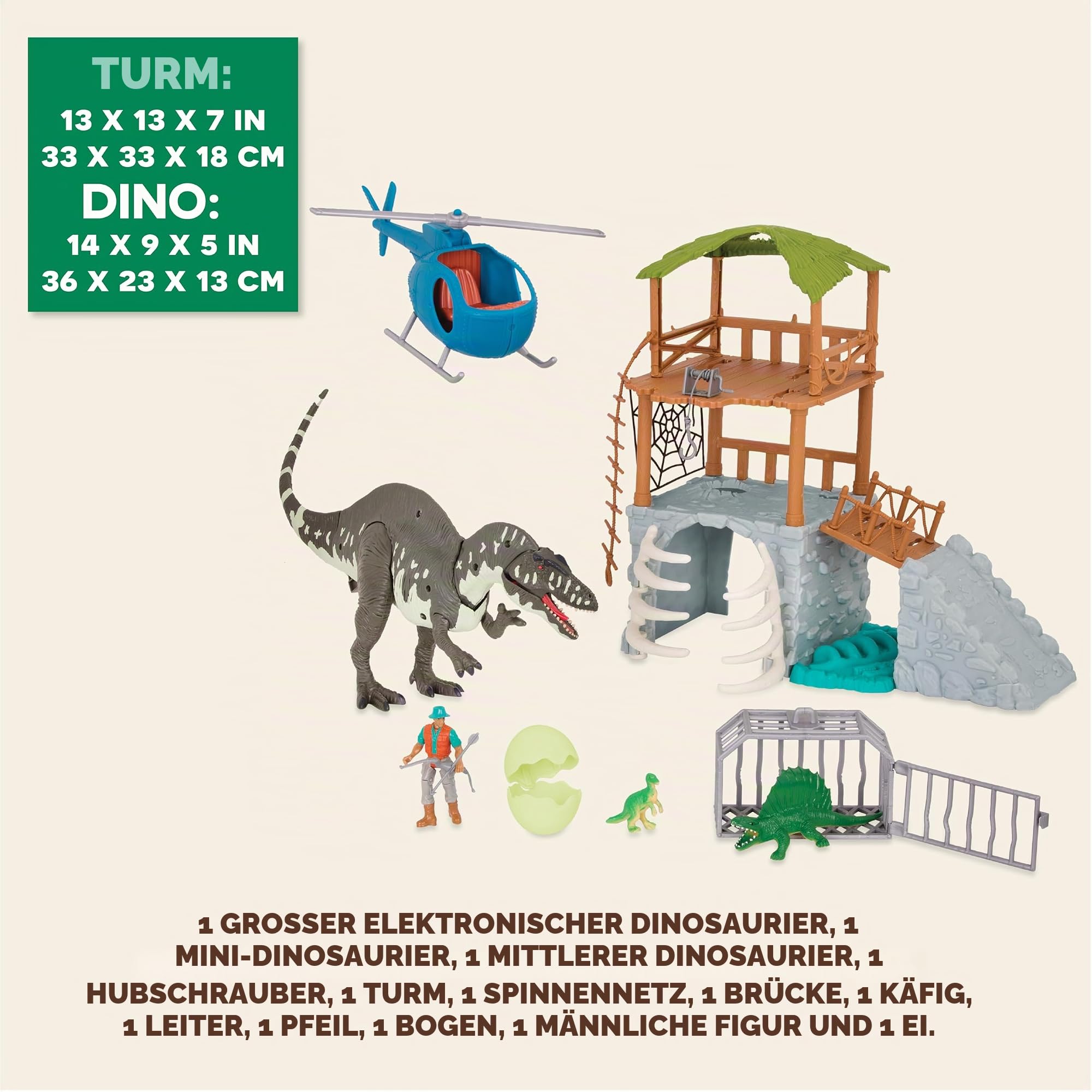 TERRA by Battat - Acrocanthosaurier-Dschungel-Expedition - Elektronisches Dinosaurier-Spielset - 13-teiliges Acrocanthosaurier-Spielset - Hubschrauber, kleine Dinos & Ei - 3 Jahre +