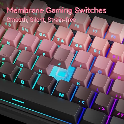 Miniatura 6 de V80 - Teclado para juegos TKL RGB con cable, diseño compacto del 80% con teclas PBT, interruptor de membrana silencioso susurro, anti-fantasma de 26