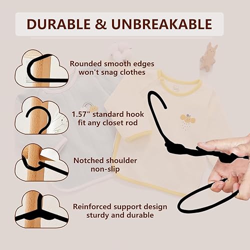 Miniatura 10 de trusir Perchas de bebé para armario, paquete de 50 perchas de plástico rosa antideslizantes para ropa de niños (rosa, 50)