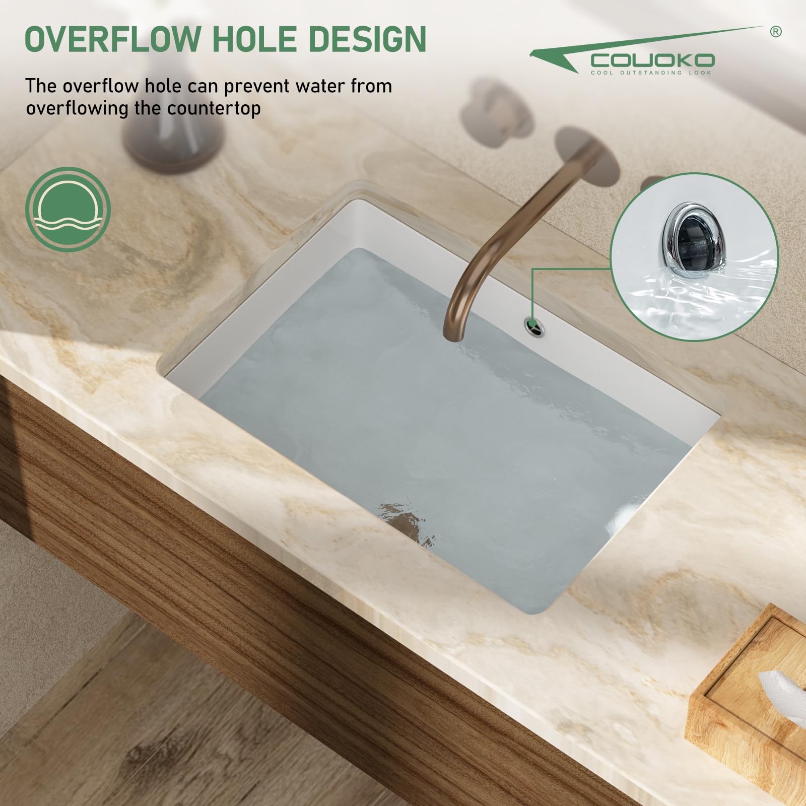 Undermount Bathroom Sink 21x15 Inch White Rectangle Porcelain