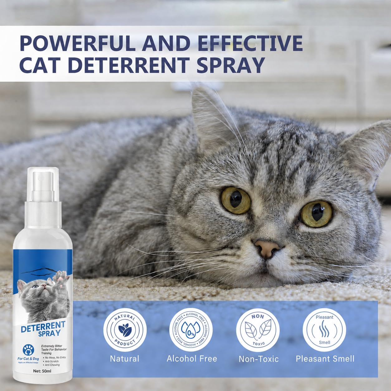 Katzenabwehrspray, kratzschutz Sofa Katze, Nicht Reizend und Rückstandsfrei, Für den Innen- und Außenbereich Geeignet, 50ML