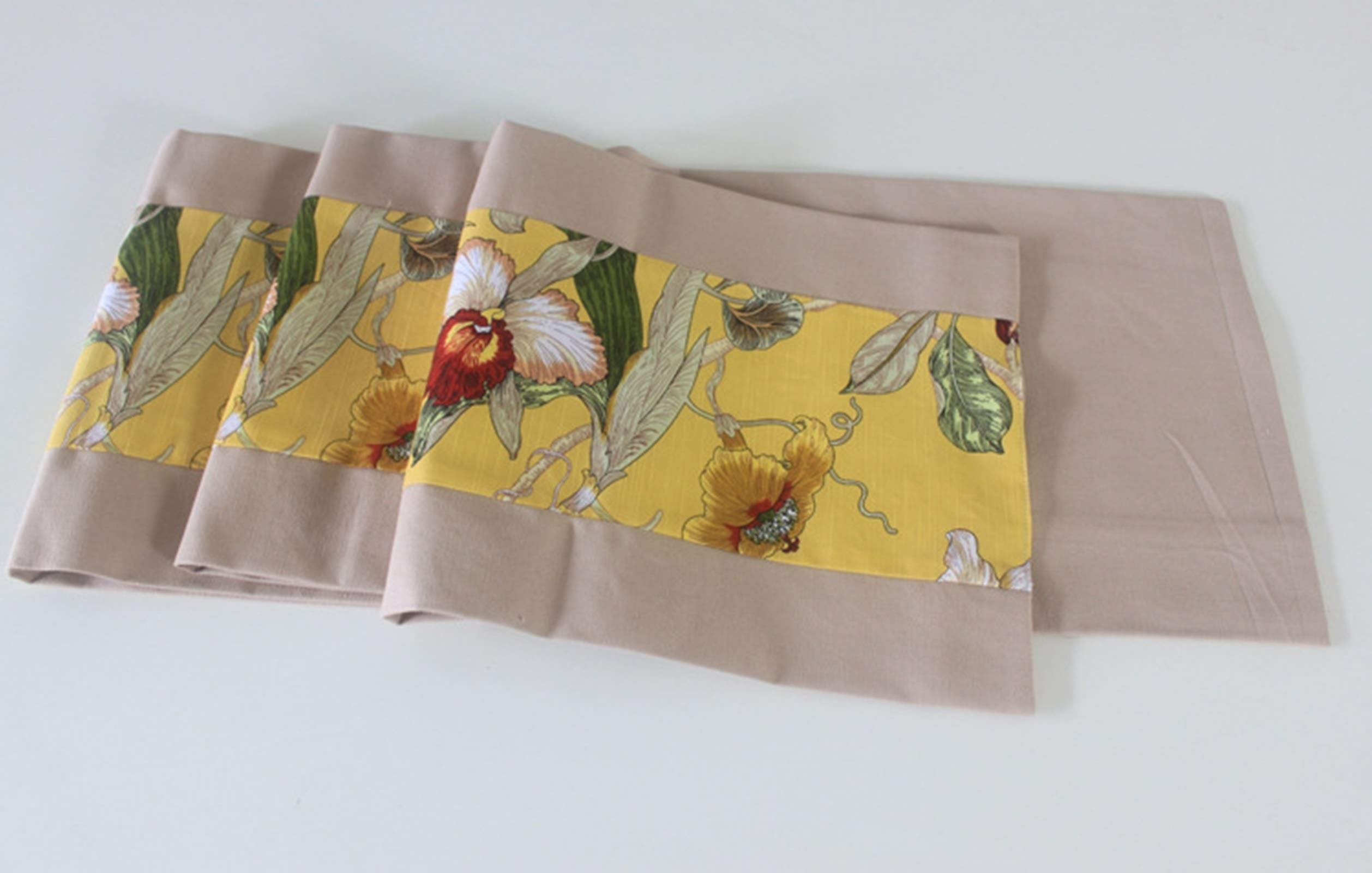 Runner da Tavolo, Runner Autunnale 200 Giallo Cachi Tela di Cotone Fiori e Uccelli Idilliaci Runner Tavola Decorazioni Autunnali 32x200cm