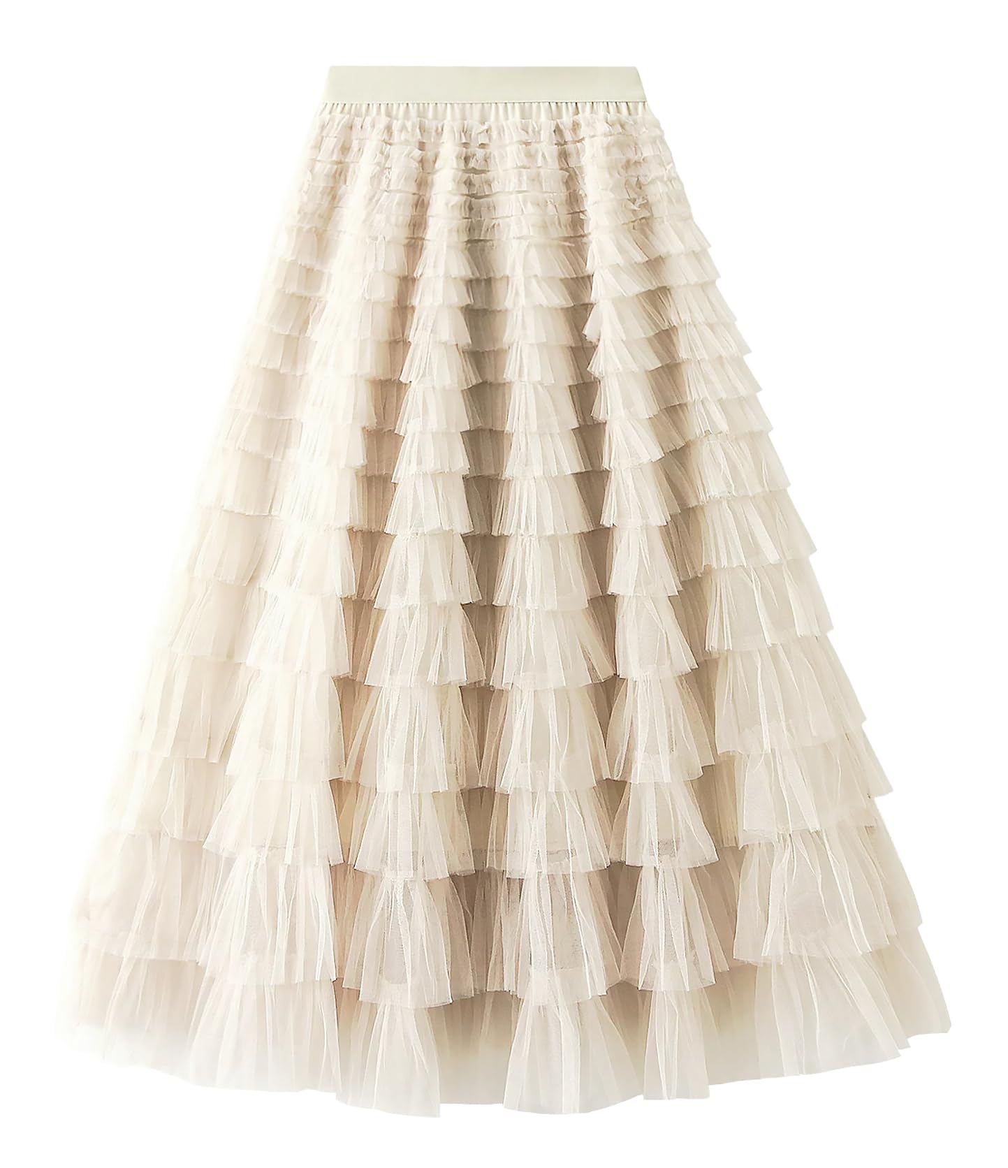 Maeau Jupe Tulle Longue pour Fille, Jupe Taille Élastique A-Line Oscillante, Jupes Dentelle Décontractée Élégante à Doublure Souple, Confort, 5–13 Ans/120-160cm
