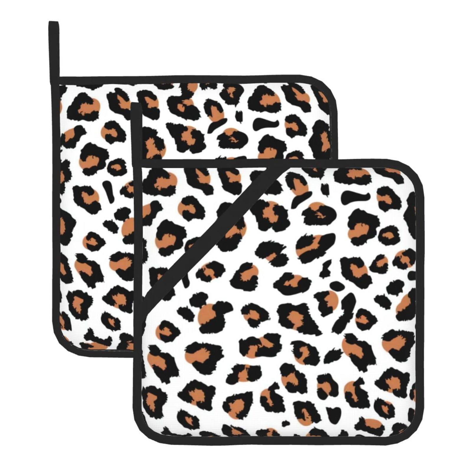 YYHHAOFA Leopard Prints Square Hot Pads - Durable Kitchen Covers for Heat Resistance, Waterproof Protection & Easy Cleaning - 2-Pack with Hanging Loops