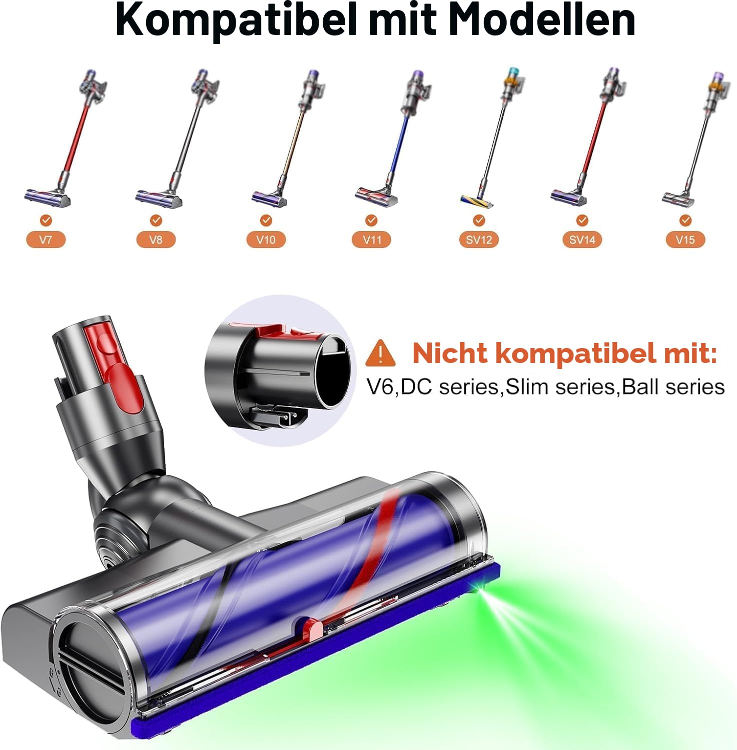 Elektrobürste Kompatibel mit Dyson V7, V8, V10, V11, V15 Staubsauger Befestigung, Teil Direktantrieb Reiniger Kopf Turbine Boden Düse für Turbo Bürste mit Schnelllösung für Harte Böden