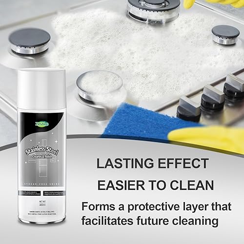 Miniatura 2 de Spray limpiador de acero inoxidable, limpiador de fregadero, protege contra huellas dactilares y deja un brillo sin rayas, removedor de huellas