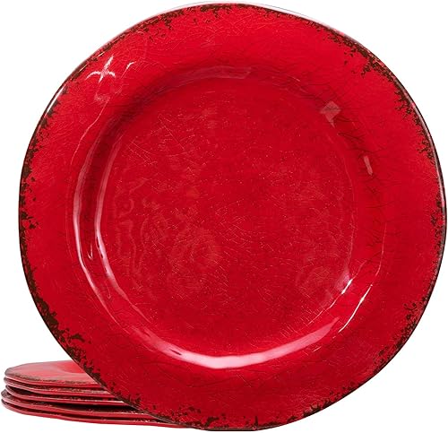 LEHAHA Platos de melamina, platos de melamina rústicos para exteriores, juego de 6, 11 pulgadas, platos grandes de postre para interiores y