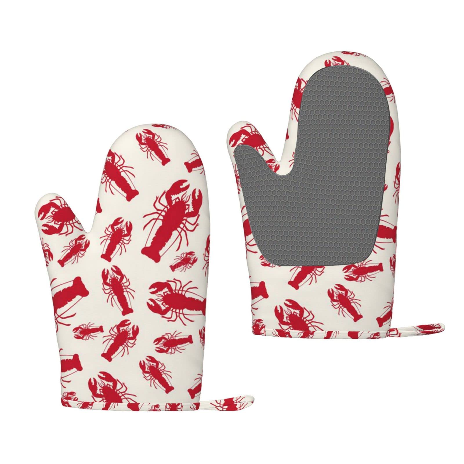 Red Lobster Print Silicone Oven Gloves Heat Oven Mitts Non-Slip Kitchen Glove For BBQ Baking Cooking Gloves