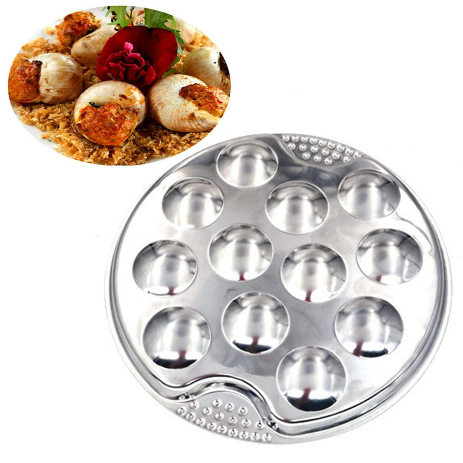 Platos de caracol de acero inoxidable con 12 agujeros, plato de caracol de hotel, resistente al calor, plato ligero para caracol, plato de hongos para el hogar, restaurante, 19 cm