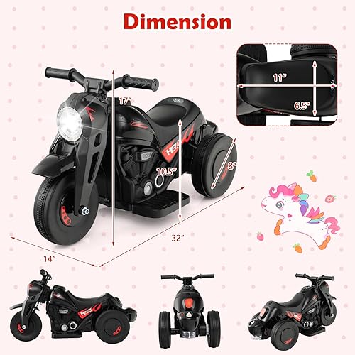 Miniatura 8 de HONEY JOY Motocicleta de paseo de 6 V con fabricante de burbujas, luz LED, música, pedal de pie, adelanteatrás, motocicleta eléctrica de 3 ruedas