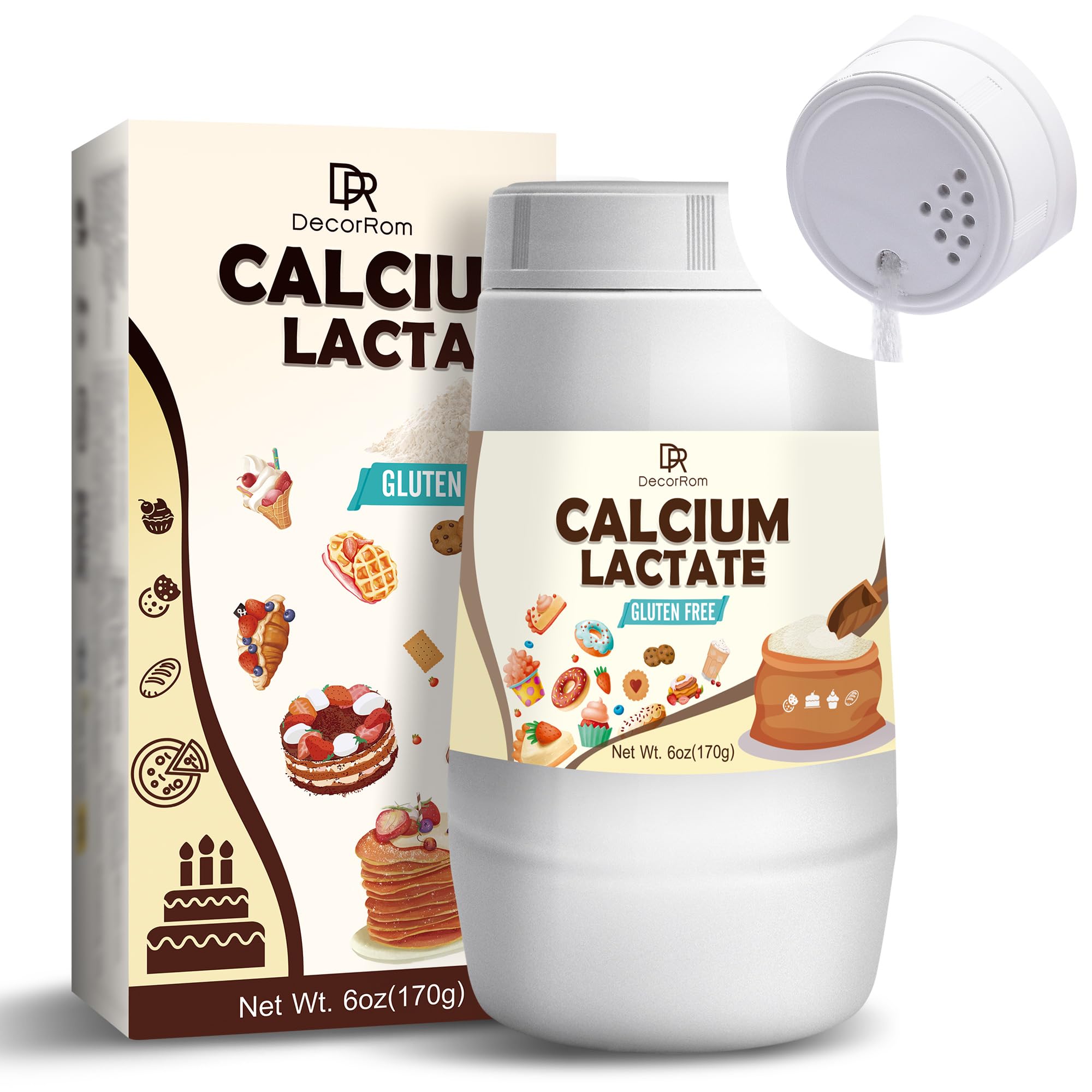 Calcium Lactate Powder 170g - Pure Food-Grade Calcium Lactate, Non-GMO Food Stabilizer for Baking, Cooking, Neutralize Acidity, Bulking Agent, Breads, Pastries, Ice Cream, Jellies, Dairy Products