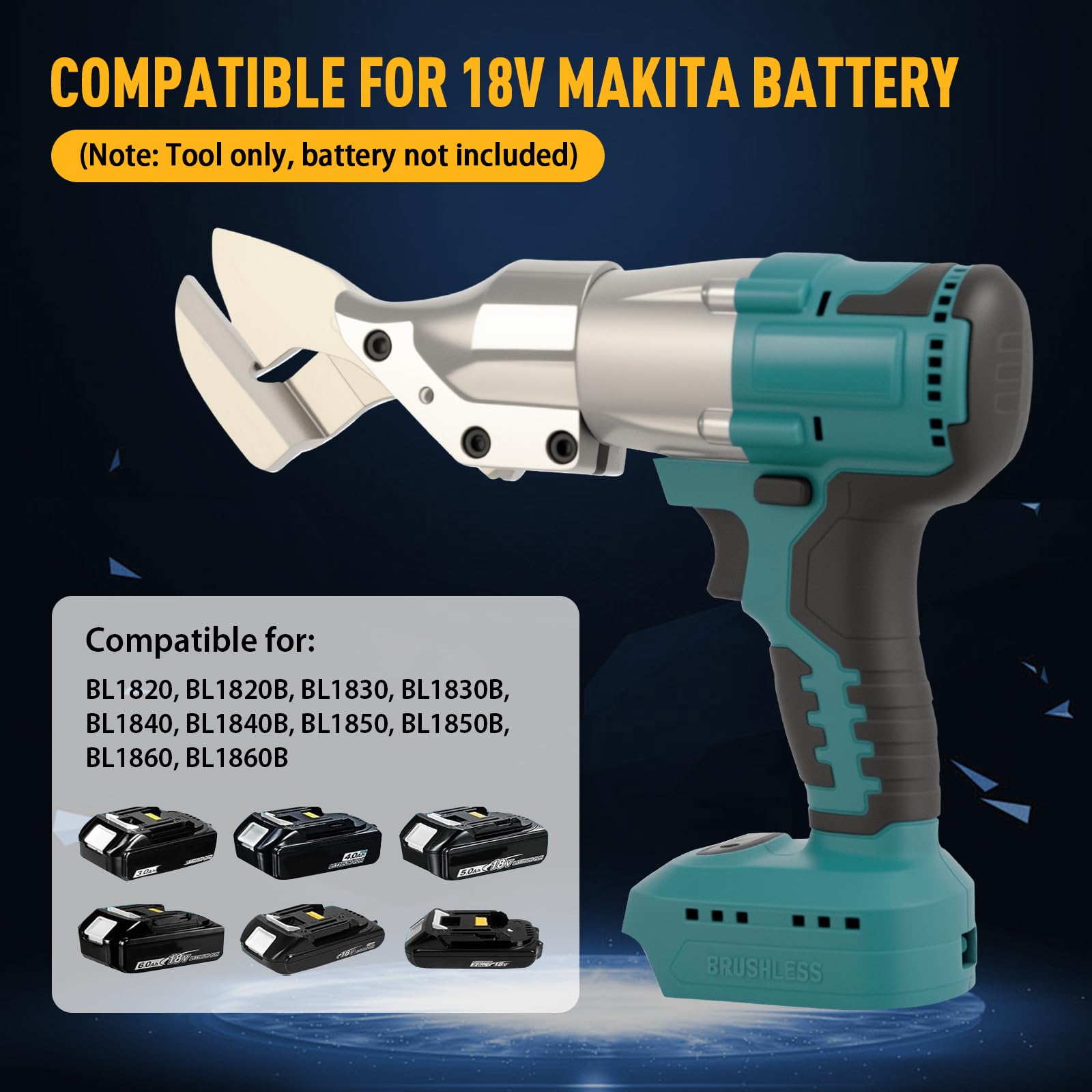 Forbici per lamiera a batteria, compatibili con Makita 18 V, forbici elettriche con testa girevole a 360°, spessore massimo 2 mm, forbici elettriche per lamiere, tappeti, tessuto, pelle (senza