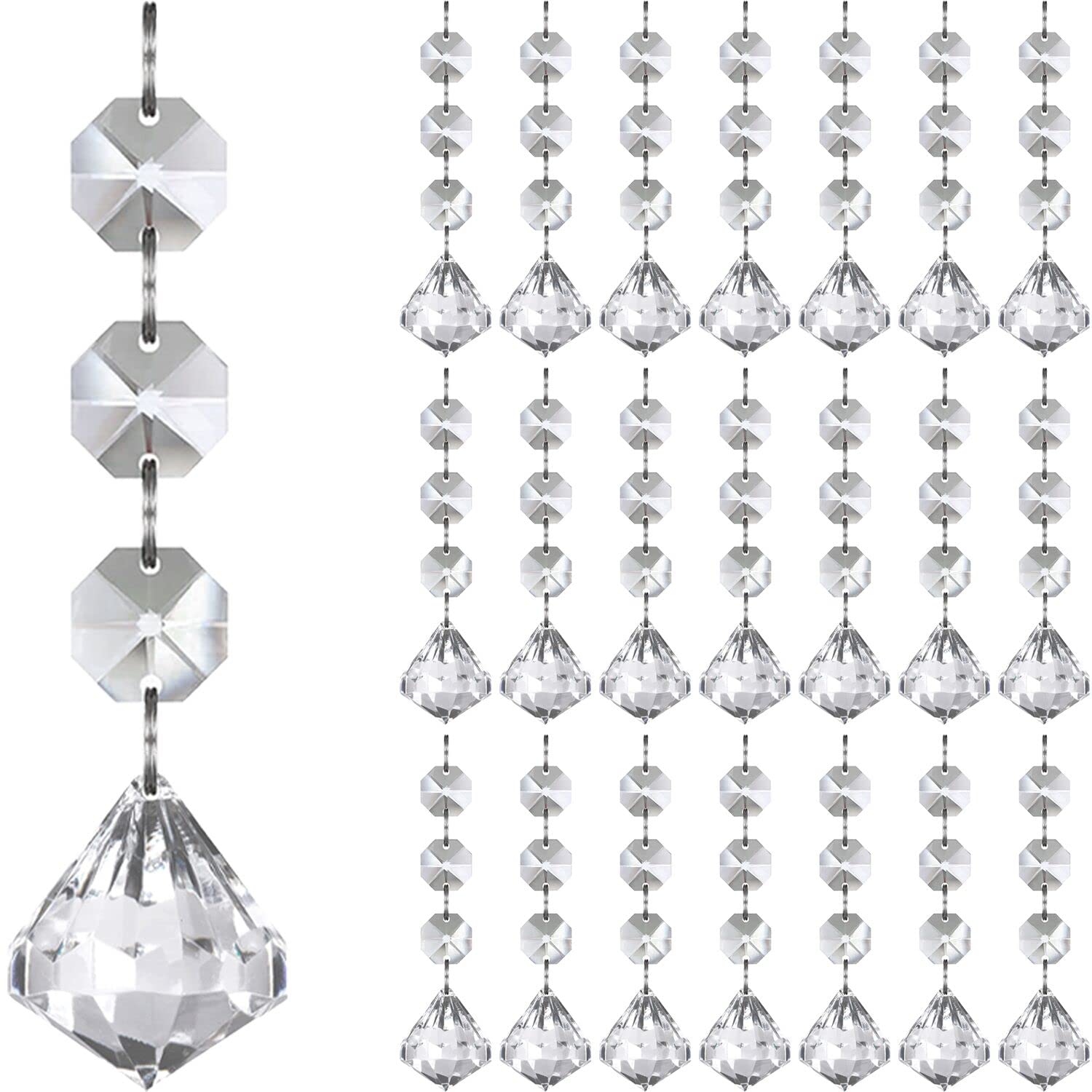 Jishi 30pk Crystal Diamond Ornaments for Christmas Tree Decorations, Hanging Clear Plastic Acrylic Diamonds for Wedding Anniversary Party Decoration