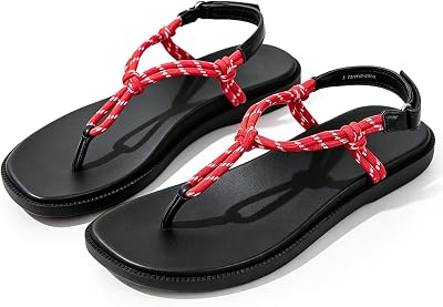 Women's Flat Sandals Velcro Strap Arch Support Flip Flops