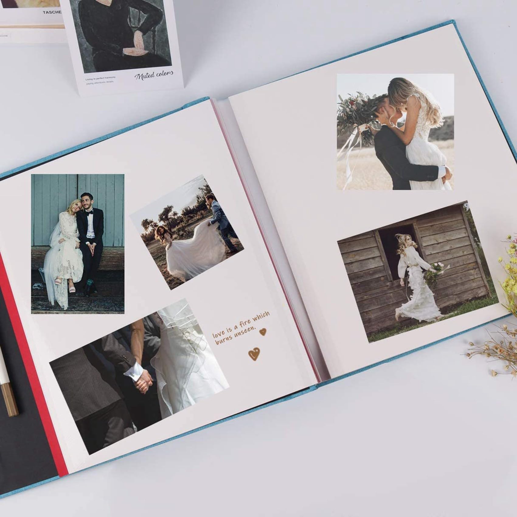 3 x album fotograficzny samoprzylepny album do scrapbookingu na ślub / rodzinę / kochankowie lniana okładka DIY na walentynki matki niebieski